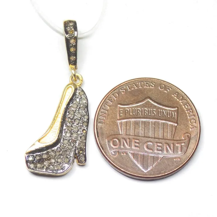 Necklaces 1pc Heel Note Pave Diamond Ruby 925 Sterling Silver Oxidized Charm Pendant 30mm x 11mm Beads Supplies USA
