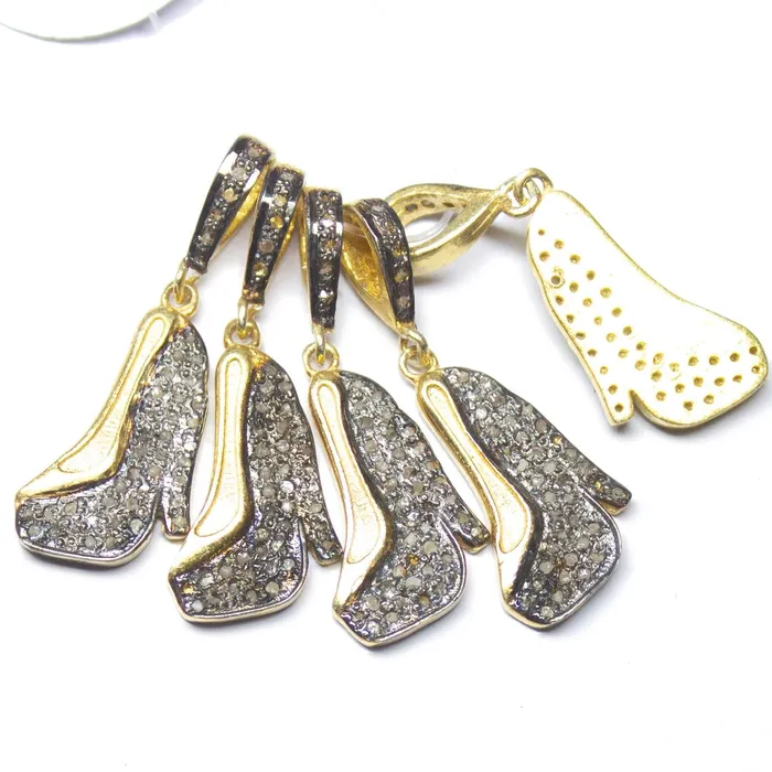 Necklaces 1pc Heel Note Pave Diamond Ruby 925 Sterling Silver Oxidized Charm Pendant 30mm x 11mm Beads Supplies USA