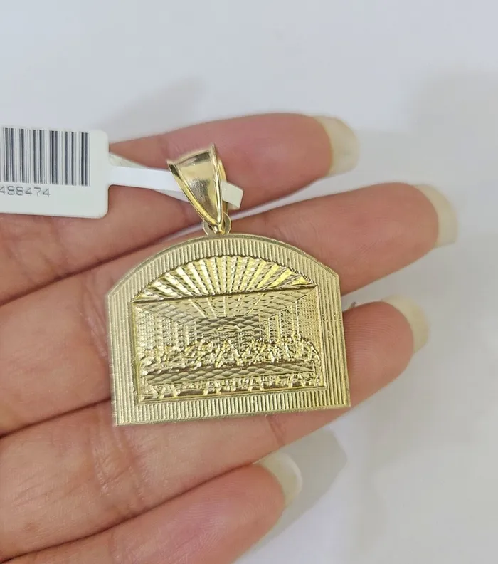 Necklaces Gold and Diamond 10k Yellow Gold Chain Last Supper Charm Pendant Set 5mm Miami Cuban Necklace