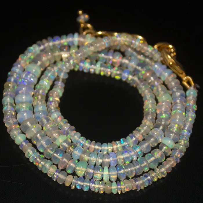 Necklaces Ready to Wear Natural Ethiopian Opal Smooth Rondelle Loose Gemstone Beads Sterling Silver Gold vermeil Necklace 20 inches 35mm Beads Supplies USA