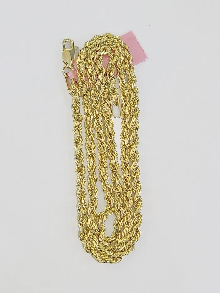 Necklaces Real 14k Yellow Gold Rope Chain 3mm 18 Inches Ladies Necklace Gold and Diamond