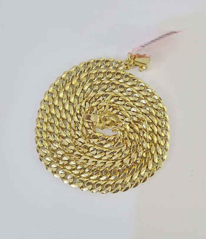 Real 14K Miami Cuban Link Chain Necklace Yellow Gold 24 inch 6mm Mens Hollow Gold and Diamond Necklaces